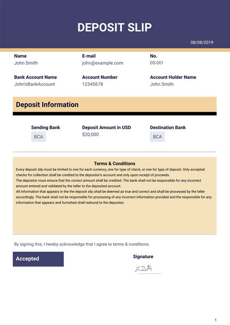 Deposit Slip Template - PDF Templates | Jotform