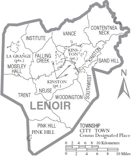 a map of lenoir showing the towns