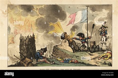 Napoleon working the gun at the Siege of Toulon, 1793. Handcoloured ...