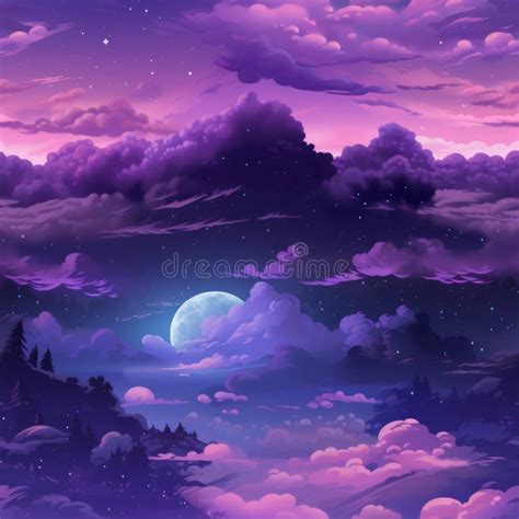 A Purple Sky with Clouds and a Full Moon Stock Image - Image of blue ...