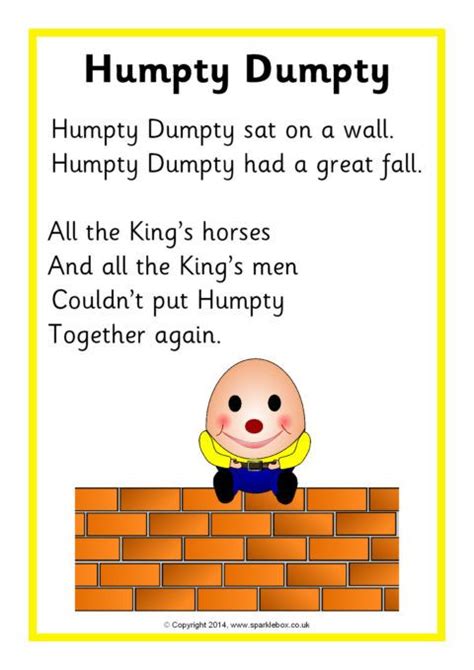 Humpty Dumpty Rhyme Sheet (SB10738) - SparkleBox | Nursery rhymes songs ...