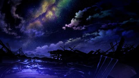 Wallpaper : fantasy art, night, anime, apocalyptic, ruin, sky, stars, moonlight, atmosphere ...