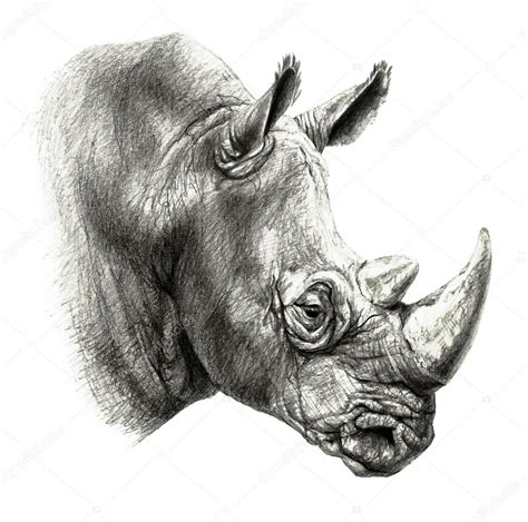 Rhino head drawing | Pencil drawing. rhino's head in profile, isolated on white background ...