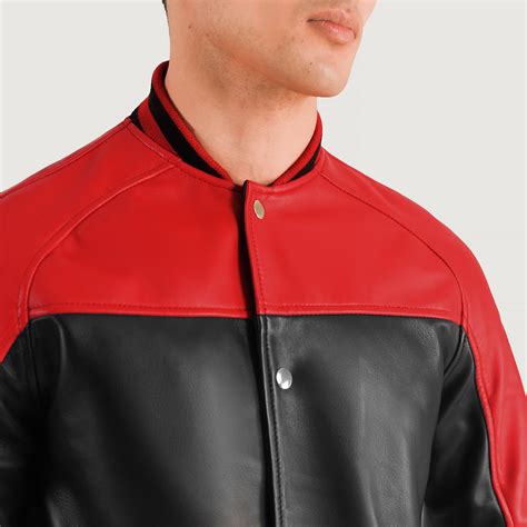 Terrance Black & Red Leather Varsity Jacket For Men