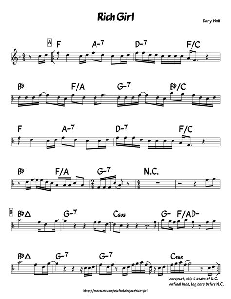 Rich Girl (Hall & Oates) leadsheet sheet music for Piano download free ...