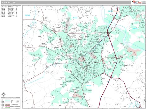 Rock Hill South Carolina Wall Map (Premium Style) by MarketMAPS