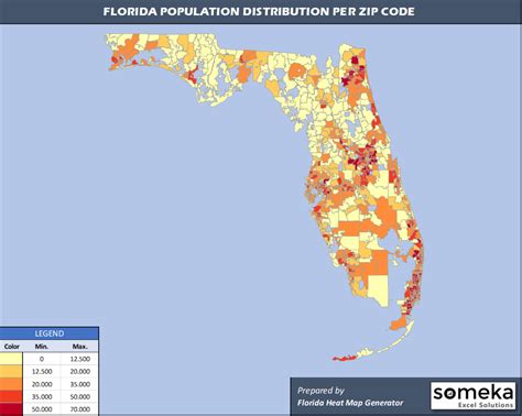 Florida Zip Code Map and Population List in Excel