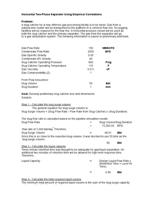 Slug Catcher Sizing Spreadsheet | Download Free PDF | Volume | Flow Measurement