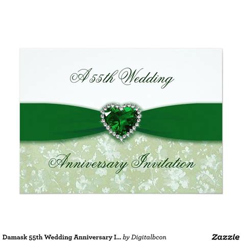 Damask 55th Wedding Anniversary Invitation | Zazzle.com | 55th wedding anniversary, Emerald ...