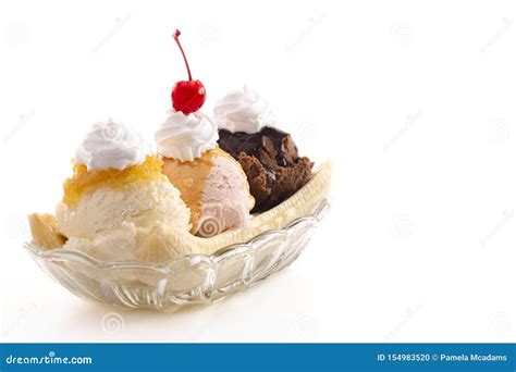 A Classic Banana Split Isolated on a White Background Stock Photo - Image of fruit, scoops ...