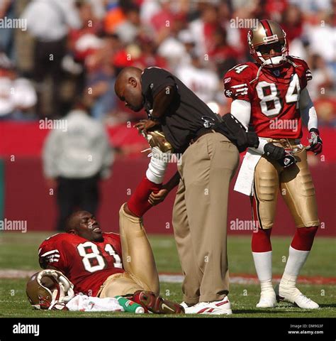 At the two minute warning, 49ers wide reciever Terrell Owens stretches ...