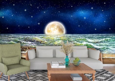 3D Moon Over The Ocean Wallpaper for Wall - Magic Decor