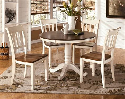 white farmhouse dining table dark wood top 42 inch round tabletop with pedestal base seats five ...