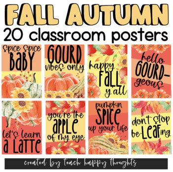 Autumn Fall Theme Thanksgiving Pumpkin POSTERS Poster Set Inspirational Pun