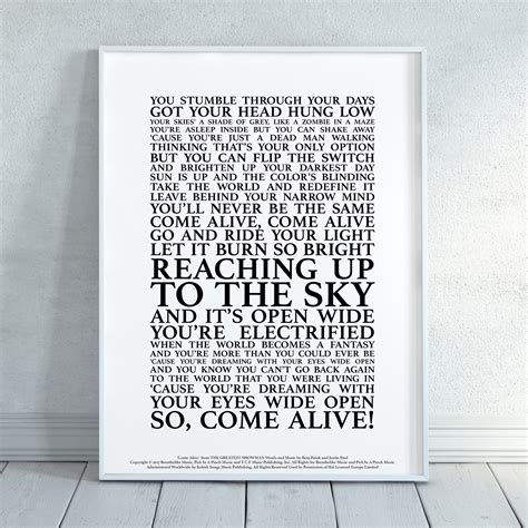 Come Alive The Greatest Showman Song Lyrics Print Official | Etsy