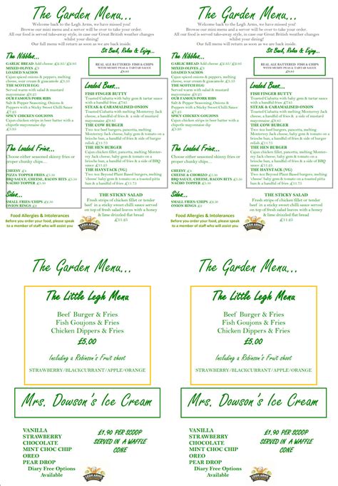 The Garden Menu | The Legh Arms