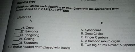 CAMBODIA A B 21. Oneat 22. Samphor 23. Kongvong 24. Chhing 25. Skorthom A double-headed drum ...