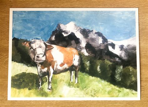 Swiss Cow Acrylic Painting Print Hand Painted Cow Wall Art | Etsy