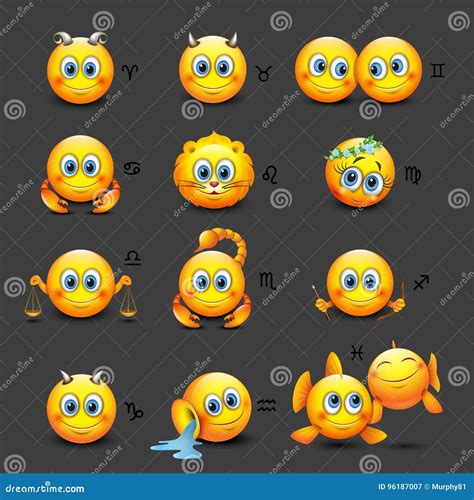 Set of Cute Horoscope Emoticons, Emoji - Astrological Signs - Zodiac - Illustration Stock Vector ...