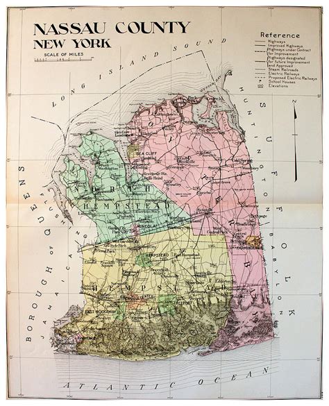 Antique Map of Nassau County, New York - Old Cartographic Map - Antique Maps Digital Art by Siva ...