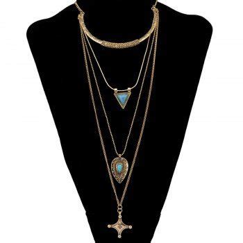 2017 Chic Multilayered Faux Turquoise Geometric Sweater Chain For Women GOLDEN In Sweater Chains ...