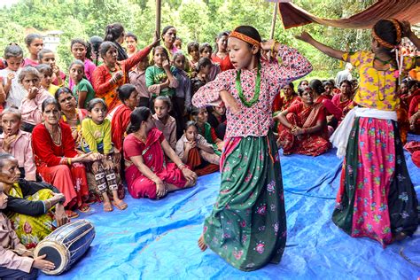 Dancing Nepalese Folk Dances During the Teej Festival