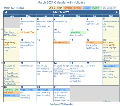 Free Printable March 2021 Calendar With Holidays - Riset