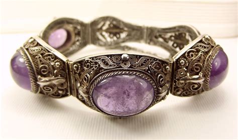 Vintage Chinese Export Silver Amethyst Panel Bracelet | Silver amethyst, Old jewelry, Ancient ...