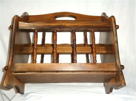 VINTAGE WOODEN NEWSPAPER Spindle Magazine Record Rack Floor Holder With Handle $49.95 - PicClick