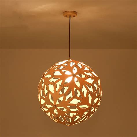 Modern Pendant Light Wood Ball Hanging Lamp DIY Handmade Global Droplight Lamp For Restaurant ...