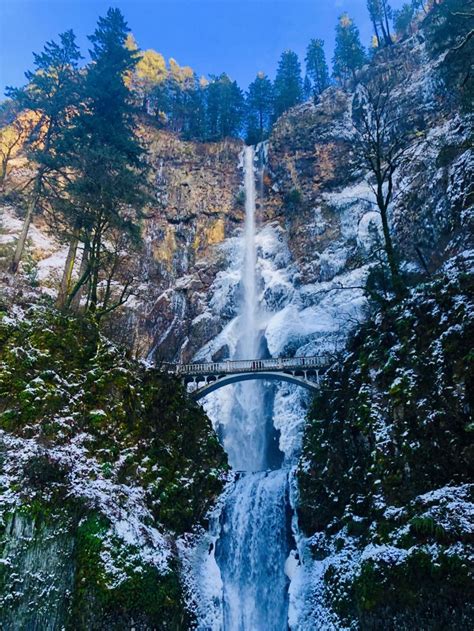 Multnomah Falls in Oregon after some snow. #outdoors #nature #sky #weather #hiking #camping # ...