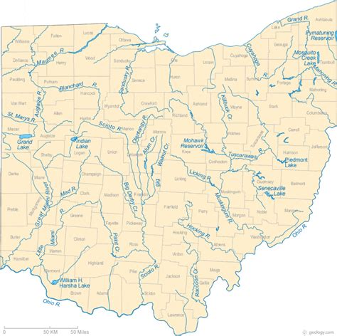 Ohio Lakes and Rivers Map | Ohio map, Lake map, Ohio river