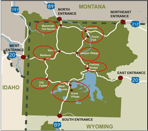 Yellowstone Map With Driving Times - London Top Attractions Map