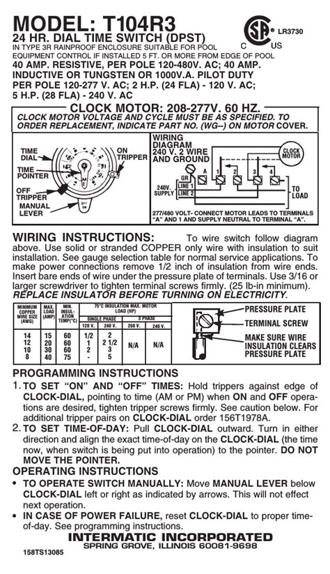 Intermatic T104 Wiring Diagram