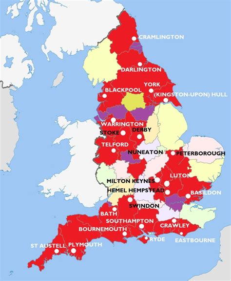 Map of English ceremonial counties whose county... - Maps on the Web