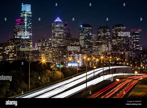 Philadelphia skyline by night Stock Photo - Alamy