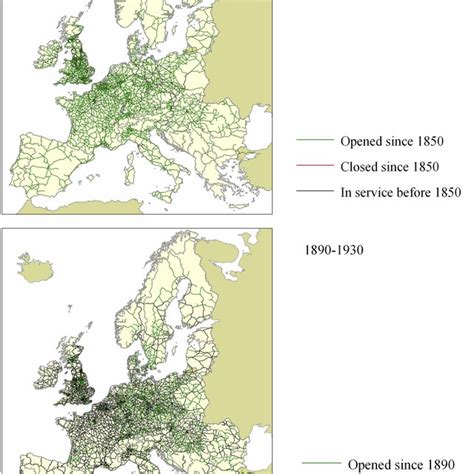 Railway maps of Europe: 1850-1890 and 1890-1930. | Download Scientific ...