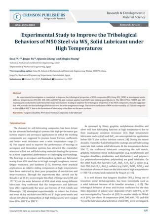 Experimental Study to Improve the Tribological Behaviors of M50 Steel via WS2 Solid Lubricant ...