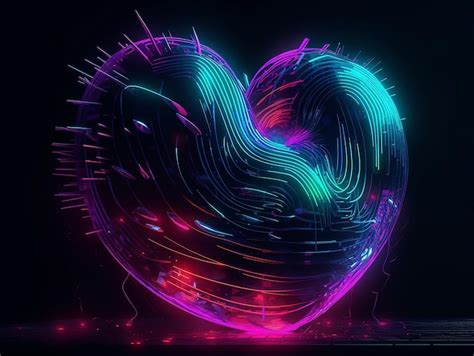 Premium Photo | Heart love abstract neon style illustration on black ...