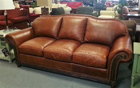 Item # 26285-1 Brown Leather Sofa w/ Nailhead Trim Distressed Wood Trim - $500 | Brown leather ...