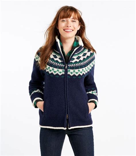 Women's L.L.Bean Classic Ragg Wool Sweater, Sherpa-Lined Zip Cardigan Fair Isle | Sweaters at L ...