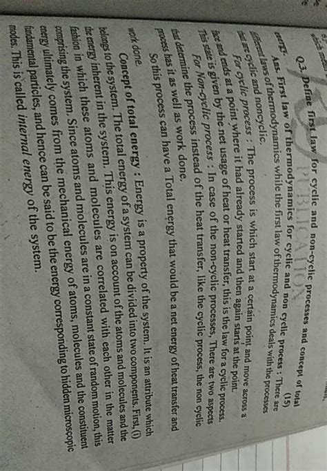 ans. First law of thermodynamics for cyclic and non cyclic process : Ther..