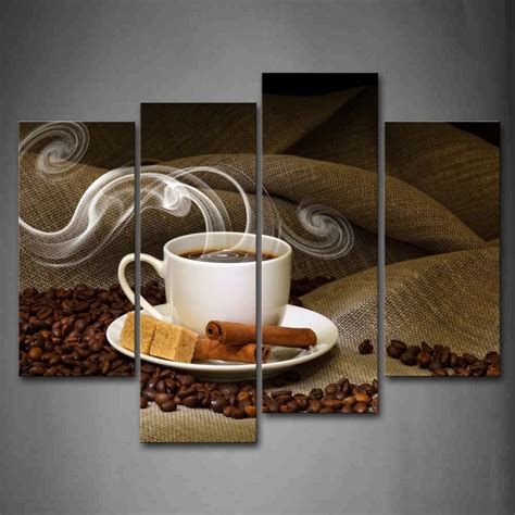 Framed Wall Art Pictures Cup Coffee Coffee Bean Canvas Print Food Posters With Wooden Frames For ...