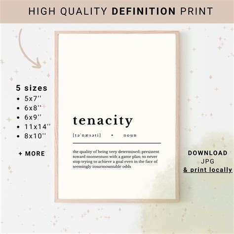 Tenacity Definition Sign, Tenacity Definition Print, Download ...