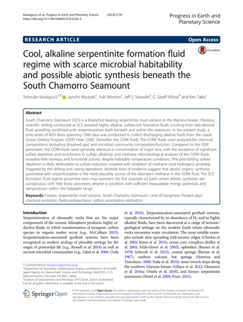 (PDF) Cool, alkaline serpentinite formation fluid regime with scarce microbial habitability and ...