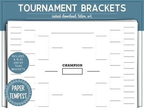 Printable Tournament Bracket Bundle, Single Elimination Sports Bracket ...