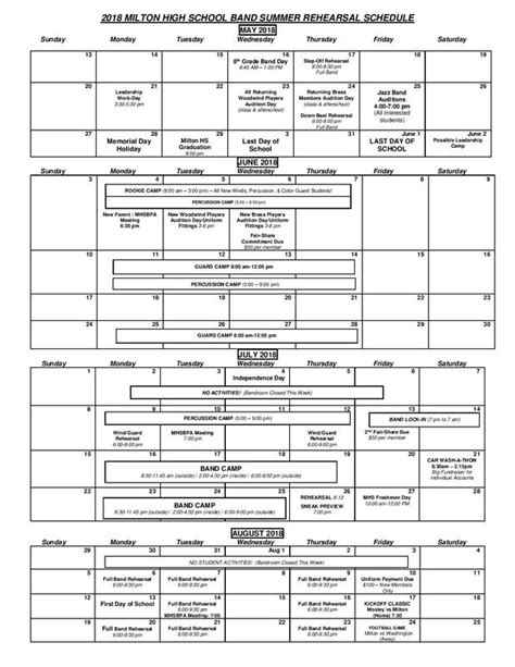 MHS Band Summer Calendar - MILTON HIGH SCHOOL THE MIGHTY BLACK & GOLD BAND