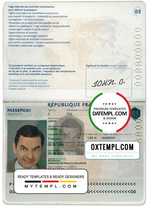 France passport template in PSD format, fully editable – DATEMPL - premium templates with ...