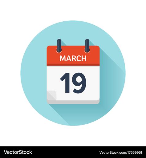 March 19 flat daily calendar icon date Royalty Free Vector