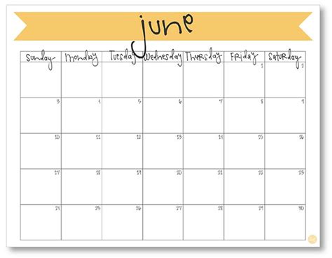 free printable monthly calendar :: june 2018